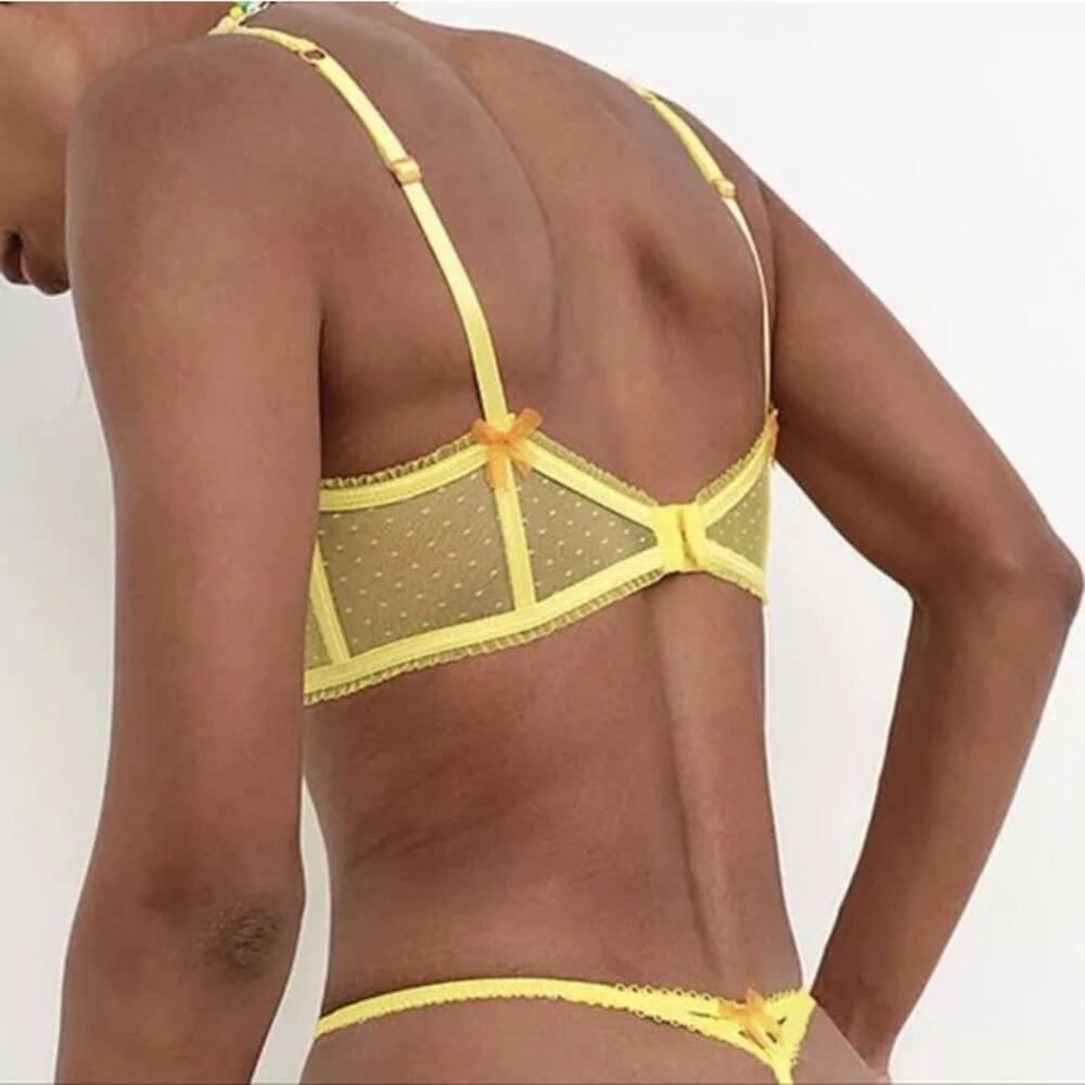 For Love & Lemons Mirabelle Underwire Bra Yellow Embroidered Sheer 38C NWT - Picture 2 of 7